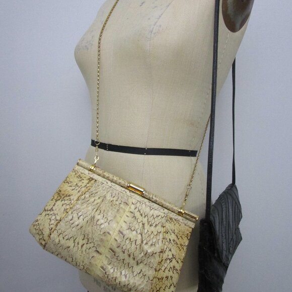 Exotic Snakeskin Purse Clutch Crossbody Shoulder Gold Chain Bag Vintage - Picture 3 of 8